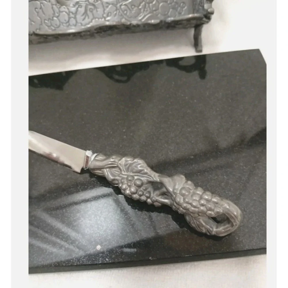 Arthur Court Grapes Set Black Marble Cheese Board Silver Tray Charcuterie